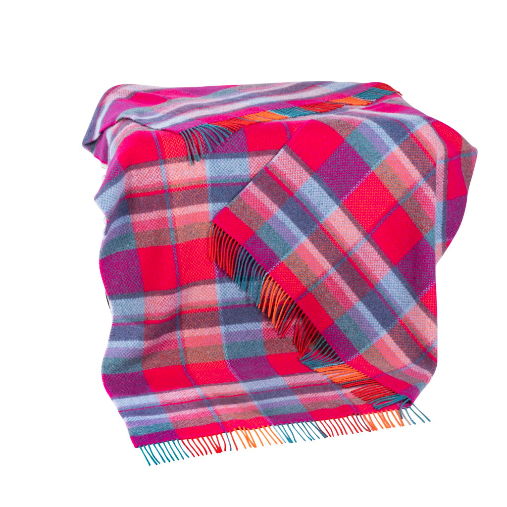 Cashmere Throw Orange Cerise Multi Check Carrick Mór