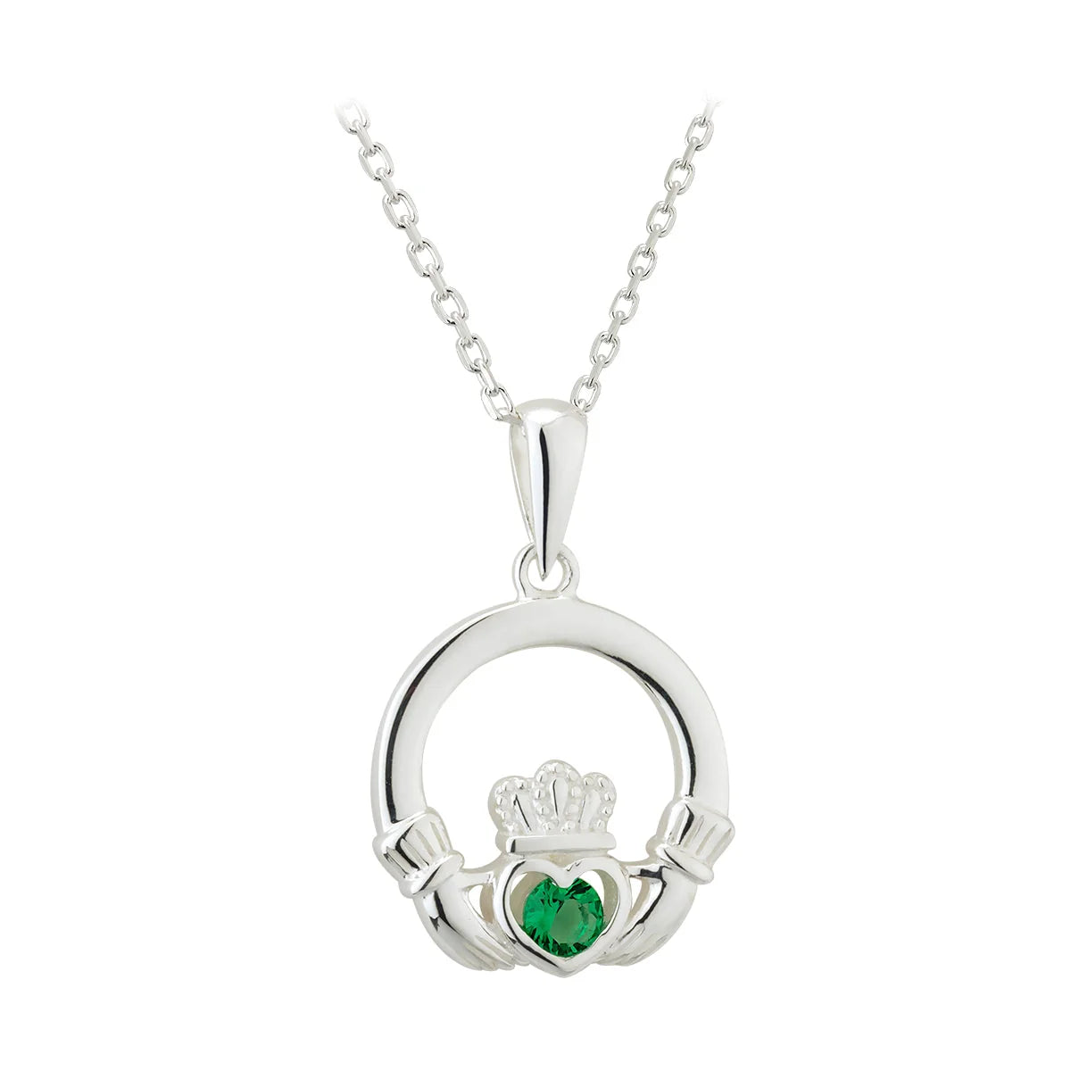 Sterling Silver Green Crystal Claddagh Pendant