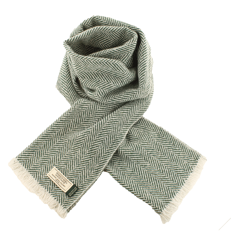 Soft Donegal Scarf - Green Herringbone