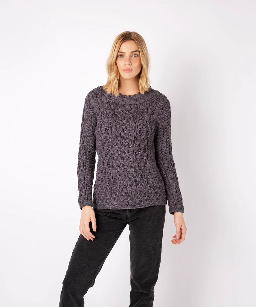 Ladies Aran Cowl Neck Sweater